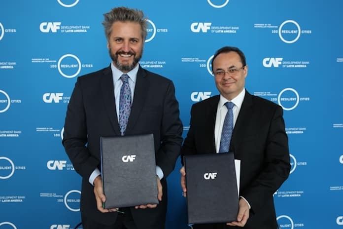Firma del convenio entre CAF y el programa 100 Resilient Cities