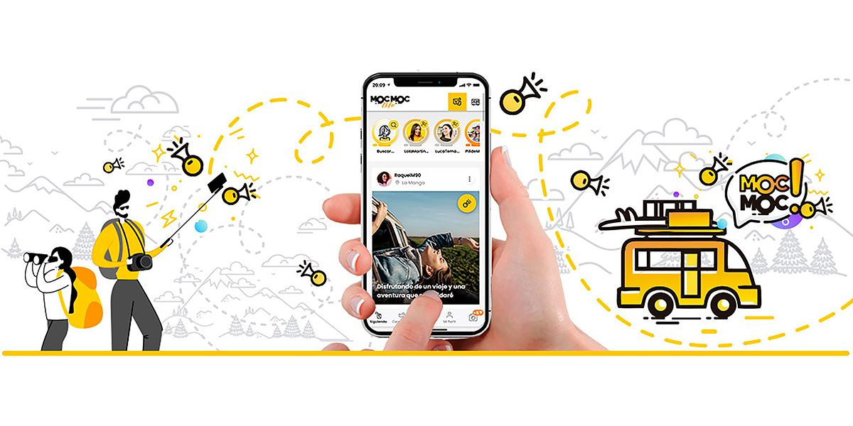 Cartel de Moc Moc Life con una imagen de la app en un teléfono móvil. (Imagen: Moc Moc Life)