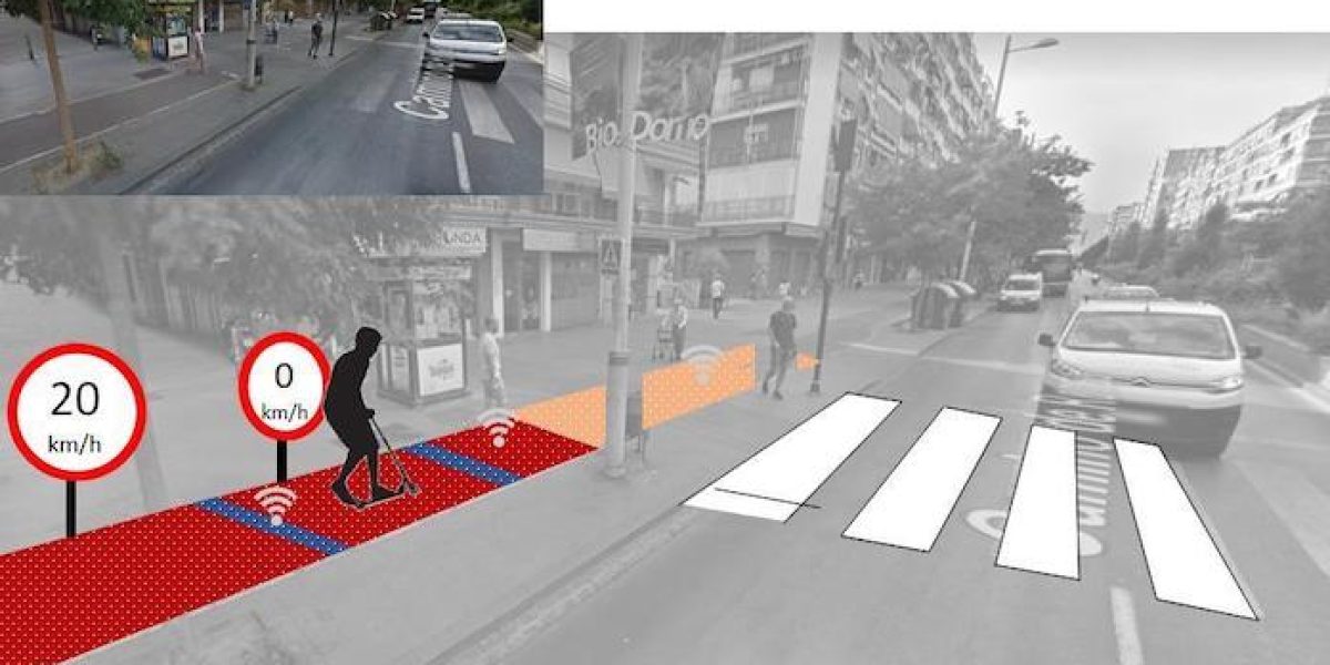Vías aptas para bicicletas en Camino de Ronda (Granada) con modificación para obtener un pavimento inteligente de aviso de reducción de velocidad.